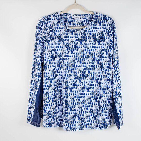 Chico's Blue White Top - Sheer Under Sleeves - Size 3 or XL - Picture 1 of 7